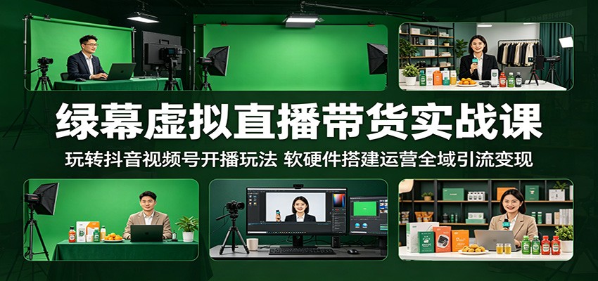 绿幕虚拟直播带货实战课:玩转抖音视频号开播玩法,软硬件搭建运营全域引流变现-91副业网