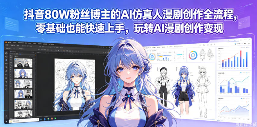 抖音80W粉丝博主的AI仿真人漫剧创作全流程，零基础也能快速上手，玩转AI漫剧创作变现 - 91副业网-91副业网