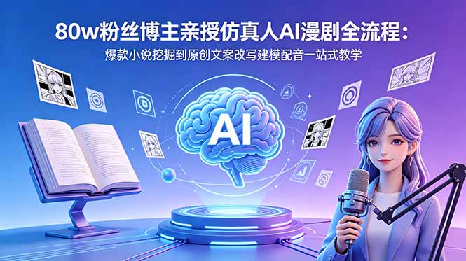 80w粉丝博主亲授仿真人AI漫剧全流程：爆款小说挖掘到原创文案改写建模配音一站式教学 - 91副业网-91副业网