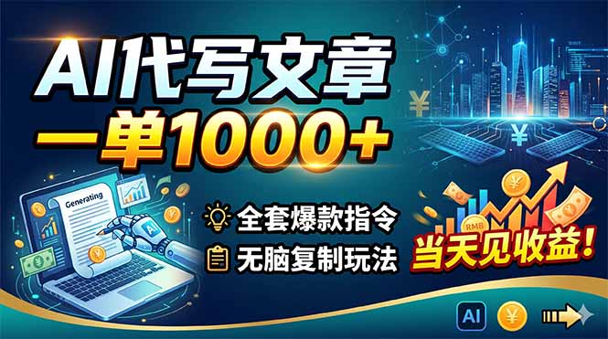 AI代写文章，一单1000+，全套爆款指令+无脑复制玩法，当天见收益！ - 91副业网-91副业网