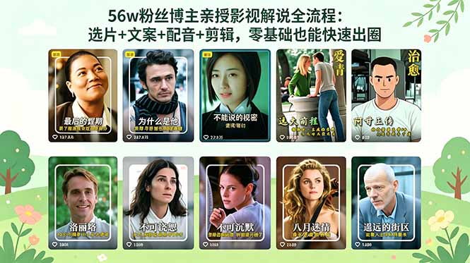 56万粉丝博主亲授影视解说全流程：选片+文案+配音+剪辑，零基础也能快速出圈 - 91副业网-91副业网