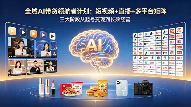 全域AI带货领航者计划:短视频+直播+多平台矩阵,三大阶段从起号变现到长效经营-91副业网
