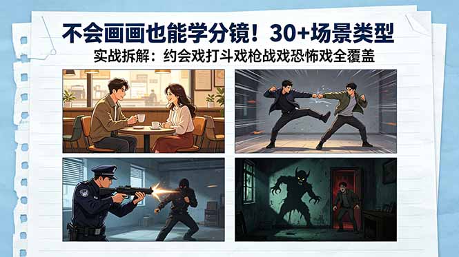 不会画画也能学分镜！30+场景类型实战拆解：约会戏打斗戏枪战戏恐怖戏全覆盖 - 91副业网-91副业网