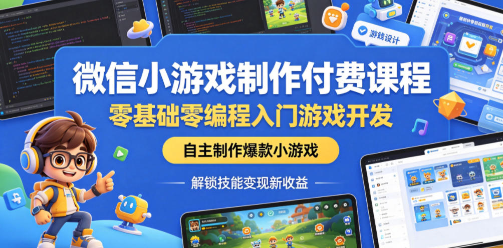 微信小游戏制作付费课程，零基础零编程入门游戏开发，自主制作爆款小游戏，解锁技能变现新收益 - 91副业网-91副业网