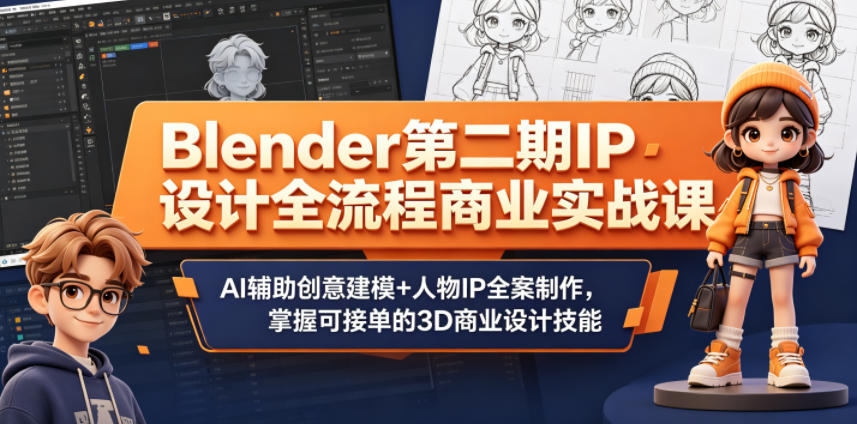 Blender第二期IP设计全流程商业实战课，AI辅助创意建模+人物IP全案制作，掌握可接单的3D商业设计技能 - 91副业网-91副业网
