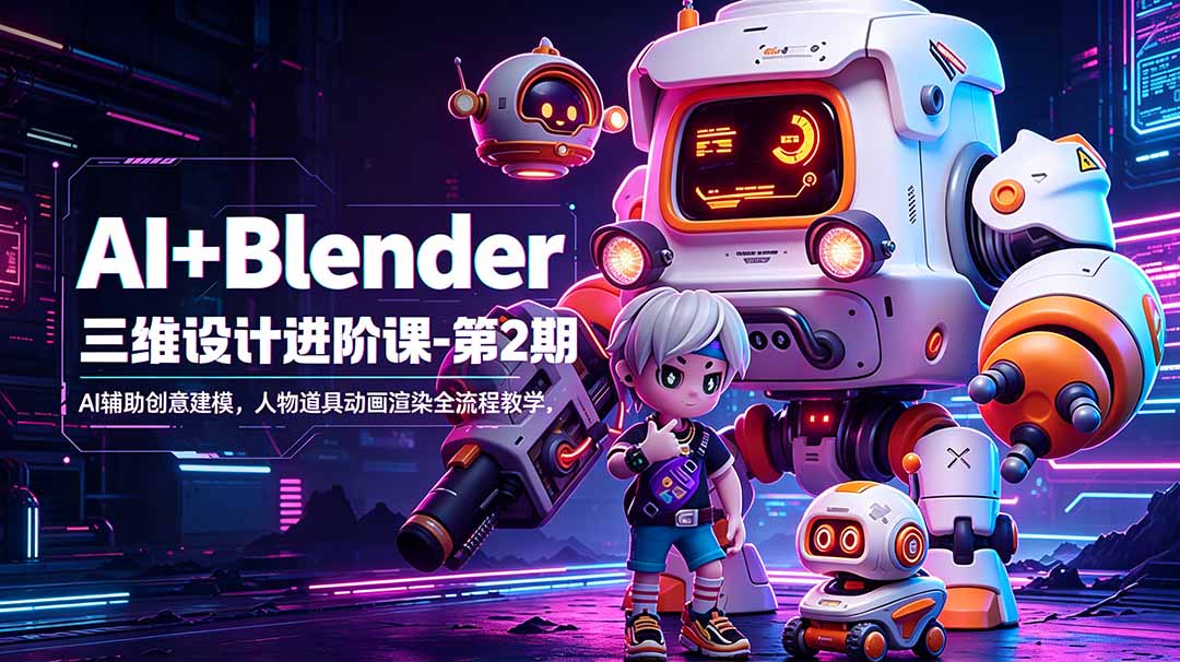 AI+Blender三维设计进阶课-第2期:AI辅助创意建模,人物道具动画渲染全流程教学-91副业网
