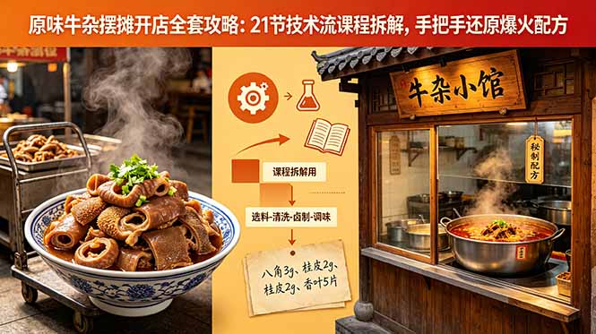 原味牛杂摆摊开店全套攻略：21节技术流课程拆解，手把手还原爆火配方 - 91副业网-91副业网