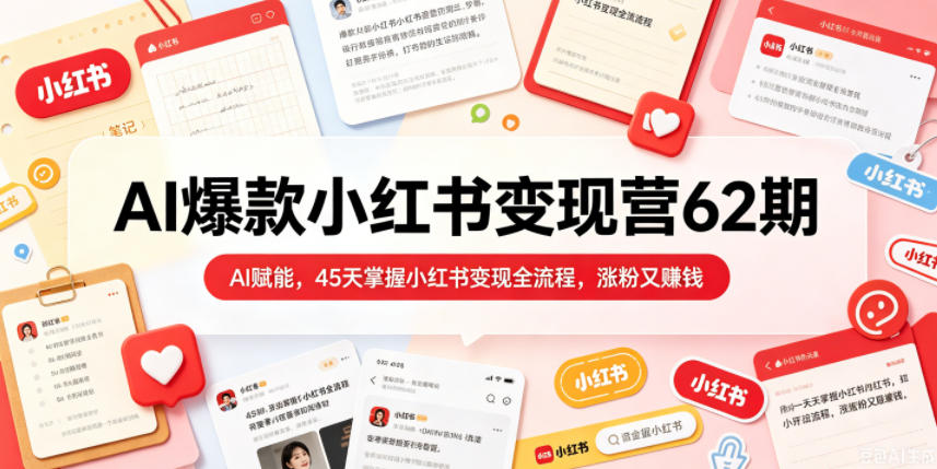 AI爆款小红书变现营62期2026年5月，AI赋能，45天掌握小红书变现全流程，涨粉又賺钱 - 91副业网-91副业网