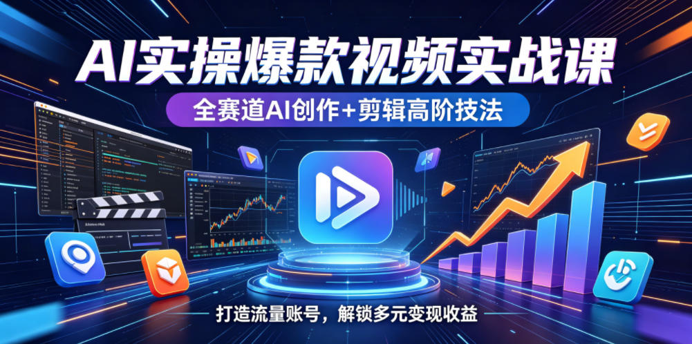 AI实操爆款视频实战课，全赛道AI创作+剪辑高阶技法，打造流量账号，解锁多元变现收益 - 91副业网-91副业网