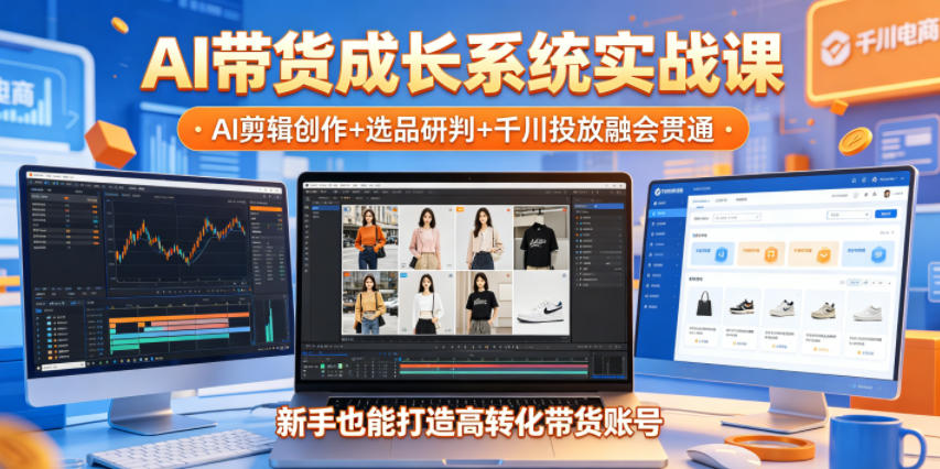 AI带货成长系统实战课,AI剪辑创作+选品研判+千川投放融会贯通,新手也能打造高转化带货账号(更新2026年)-91副业网