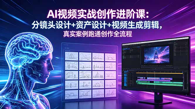 AI视频实战创作进阶课：分镜头设计+资产设计+视频生成剪辑，真实案例跑通创作全流程 - 91副业网-91副业网
