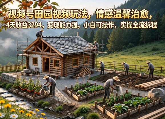 视频号田园视频玩法，情感温馨治愈，4天收益3294，变现能力强，小白可操作，实操全流程拆解 - 91副业网-91副业网