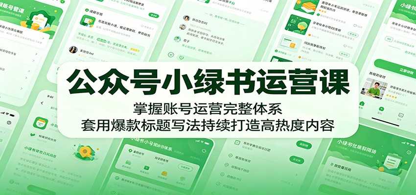 公众号小绿书运营课：掌握账号运营完整体系，套用爆款标题写法持续打造高热度内容 - 91副业网-91副业网