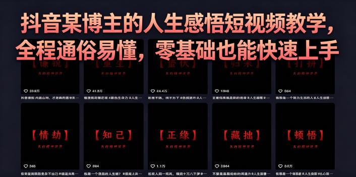 抖音某博主的灰太狼人生感悟短视频教学,全程通俗易懂,零基础也能快速上手-91副业网