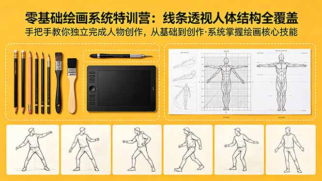 零基础绘画系统特训营：线条透视人体结构全覆盖，手把手教你独立完成人物创作 - 91副业网-91副业网