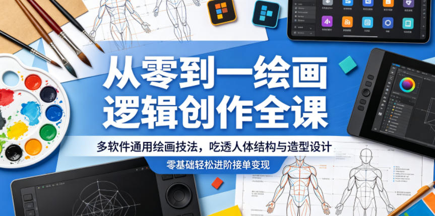 从零到一绘画逻辑创作全课，多软件通用绘画技法，吃透人体结构与造型设计，零基础轻松进阶接单变现 - 91副业网-91副业网