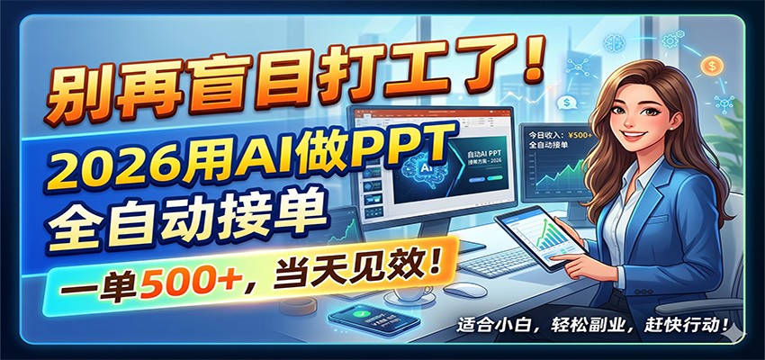 别再盲目打工了！2026用AI做PPT全自动接单，一单5张+，当天见效！ - 91副业网-91副业网