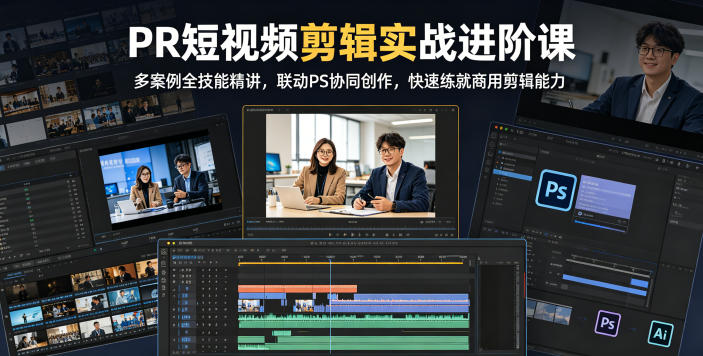 PR短视频剪辑实战进阶课，多案例全技能精讲，联动PS协同创作，快速练就商用剪辑能力-91副业网