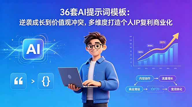 36套AI提示词模板：逆袭成长到价值观冲突，多维度打造个人IP复利商业化-91副业网