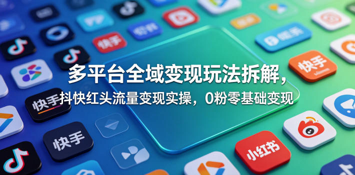 多平台全域变现玩法拆解,抖快红头流量变现实操,0粉零基础变现-91副业网