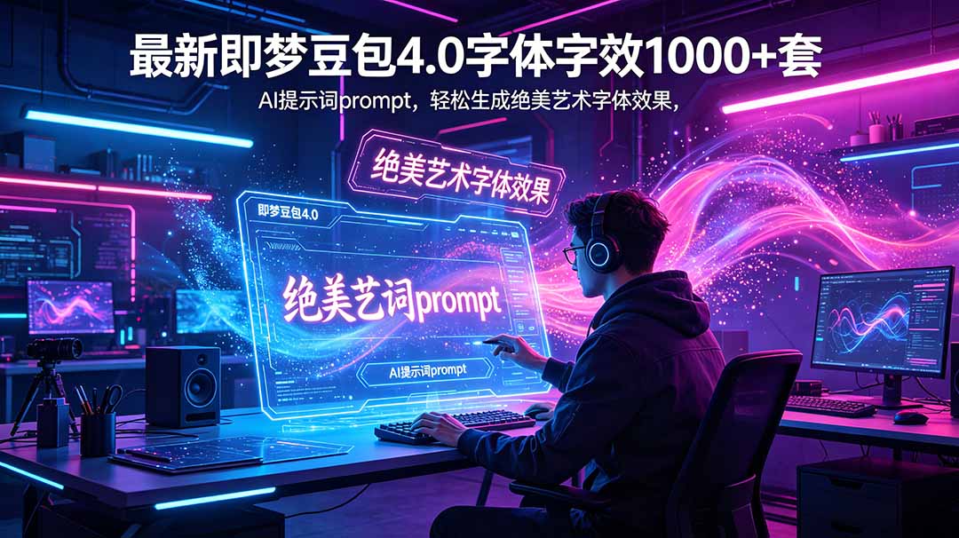最新即梦豆包4.0字体字效1000+套，AI提示词prompt，轻松生成绝美艺术字体效果 - 91副业网-91副业网