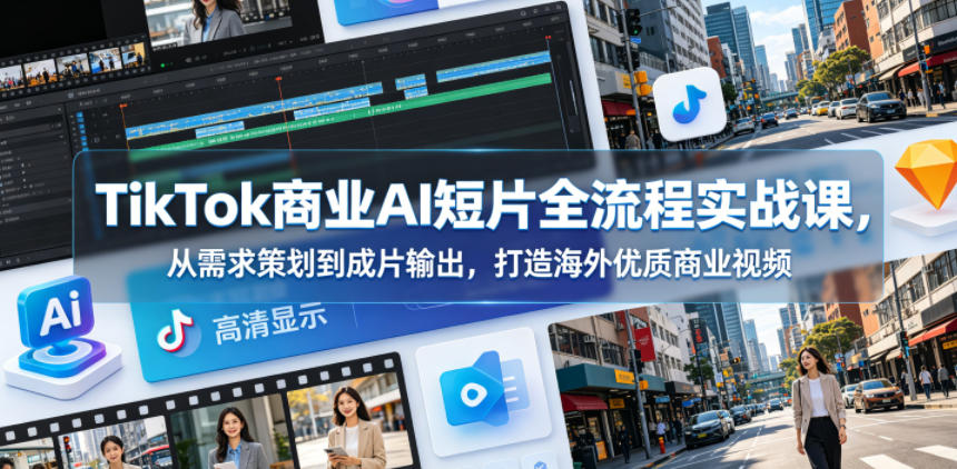TikTok商业AI短片全流程实战课,从需求策划到成片输出,打造海外优质商业视频-91副业网
