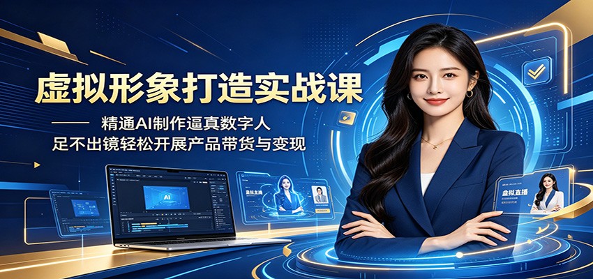 虚拟形象打造实战课：精通AI制作逼真数字人，足不出镜轻松开展产品带货与变现 - 91副业网-91副业网
