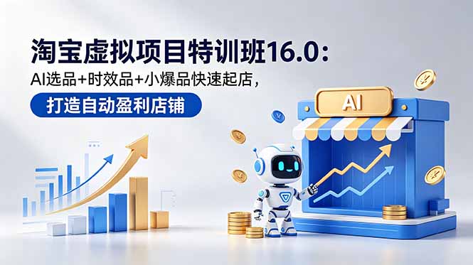 淘宝虚拟项目特训班16.0：AI选品+时效品+小爆品快速起店，打造自动盈利店铺 - 91副业网-91副业网