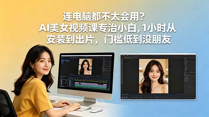 连电脑都不太会用？AI美女视频课专治小白，1小时从安装到出片，门槛低到没朋友-91副业网