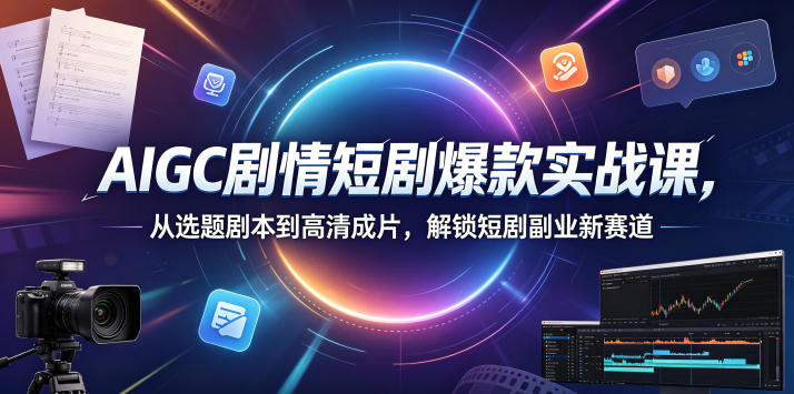 AIGC剧情短剧爆款实战课，从选题剧本到高清成片，解锁短剧副业新赛道-91副业网