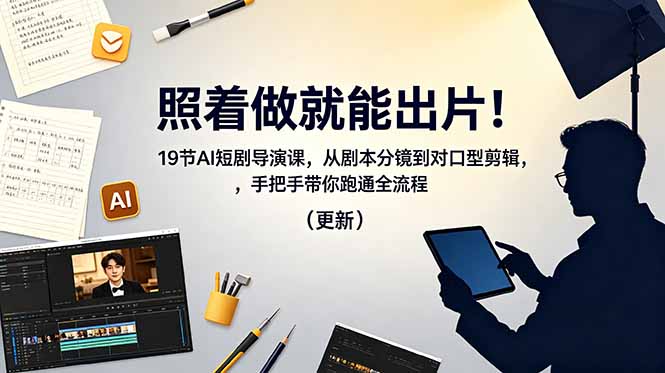 照着做就能出片！19节AI短剧导演课，从剧本分镜到对口型剪辑，手把手带你跑通全流程(更新-91副业网