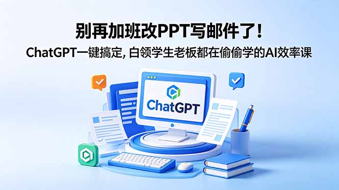 别再加班改PPT写邮件了！ChatGPT一键搞定，白领学生老板都在偷偷学的AI效率课-91副业网