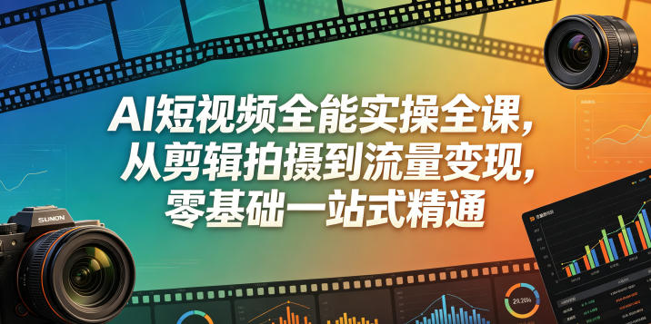 AI短视频全能实操全课，从剪辑拍摄到流量变现，零基础一站式精通-91副业网