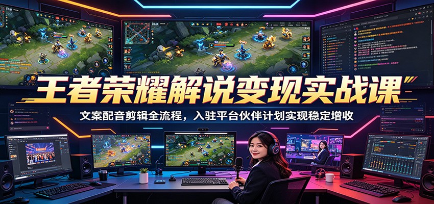 王者荣耀解说变现实战课：文案配音剪辑全流程，入驻平台伙伴计划实现稳定增收-91副业网