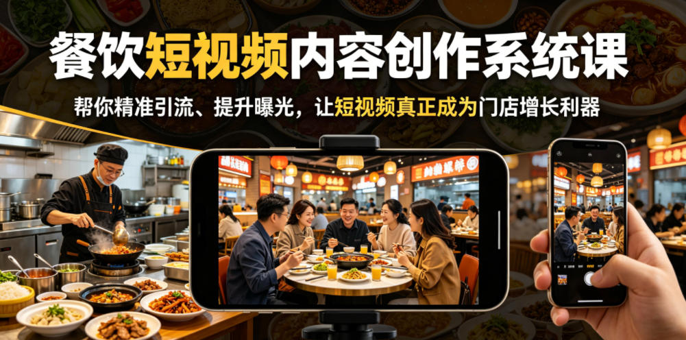 餐饮短视频内容创作系统课,帮你精准引流、提升曝光,让短视频真正成为门店增长利器-91副业网