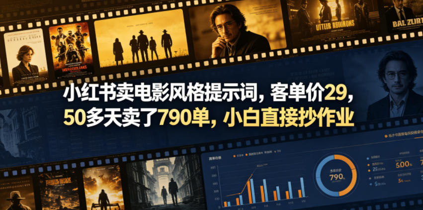 小红书卖电影风格提示词，客单价29，50多天卖了790单，小白直接抄作业！-91副业网