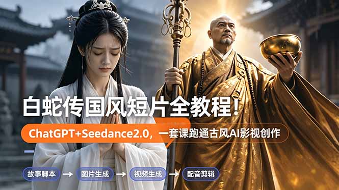 白蛇传-国风短片全教程！ChatGPT+Seedance2.0，一套课跑通古风AI影视创作-91副业网