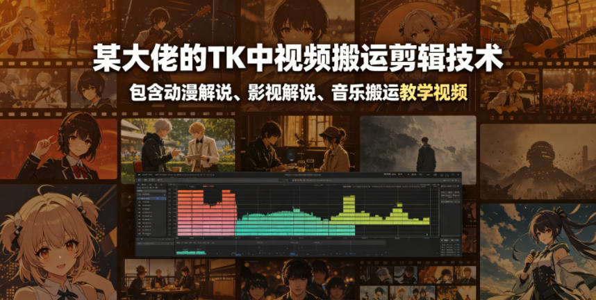 某大佬的TK中视频搬运剪辑技术，包含动漫解说、影视解说、音乐搬运教学视频-91副业网