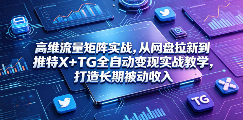 高维流量矩阵实战，从网盘拉新到推特X+TG全自动变现实战教学，打造长期被动收入-91副业网