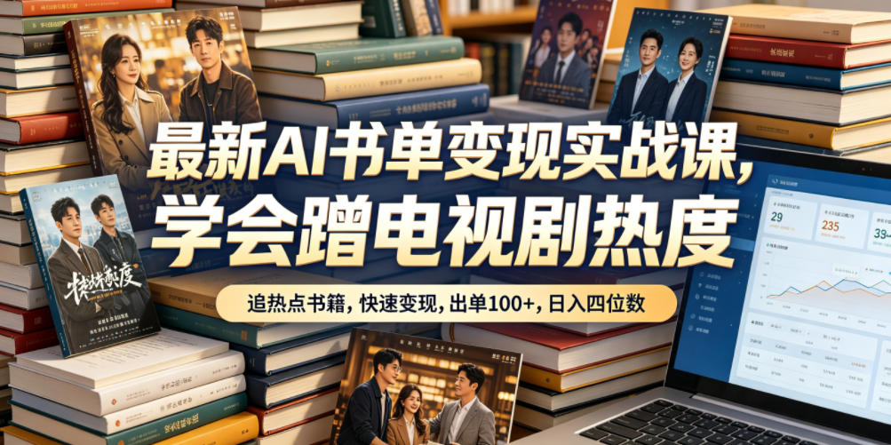 最新AI书单变现实战课，学会蹭电视剧热度，追热点书籍，快速变现，出单100+，日入四位数-91副业网