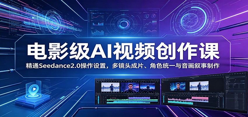 电影级AI视频创作课:精通Seedance2.0操作设置,多镜头成片、角色统一与音画叙事制作-91副业网