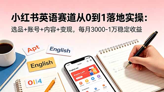 小红书英语赛道从0到1落地实操：选品+账号+内容+变现，每月3000-1万稳定收益-91副业网
