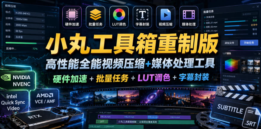 小丸工具箱重制版–高性能全能视频压缩+媒体处理工具｜硬件加速+批量任务+LUT调色+字幕封装-91副业网