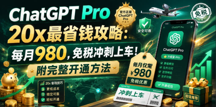 ChatGPT Pro 20x最省钱攻略:每月980,免税冲刺上车!附完整开通方法【文档】-91副业网