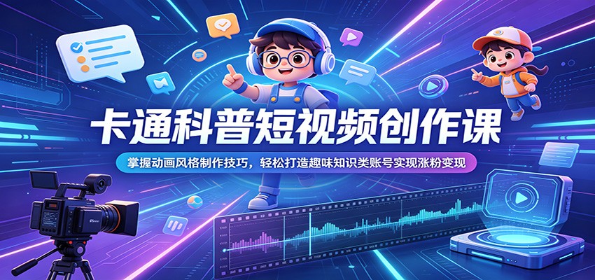 卡通科普短视频创作课:掌握动画风格制作技巧,轻松打造趣味知识类账号实现涨粉变现-91副业网