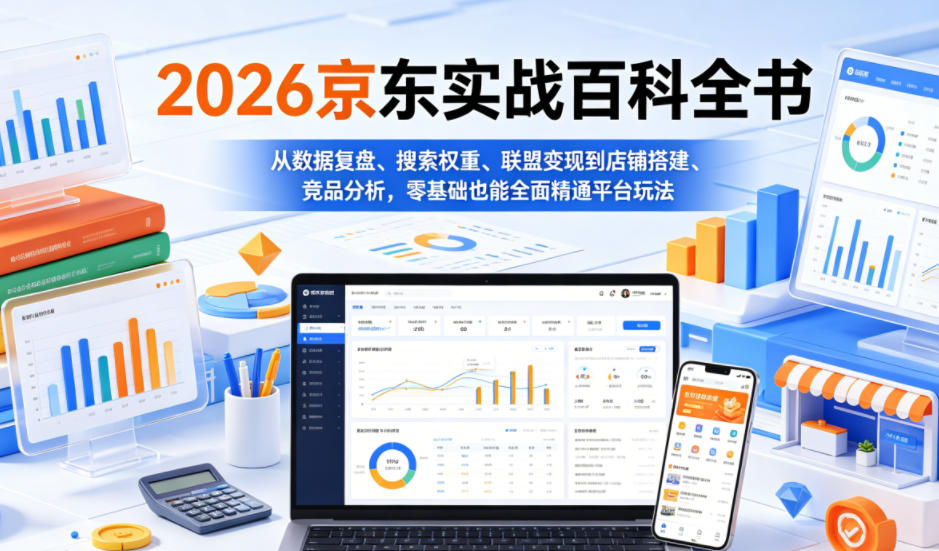 2026京东实战百科全书，从数据复盘、搜索权重、联盟变现到店铺搭建、竞品分析，零基础也能全面精通平台玩法-91副业网
