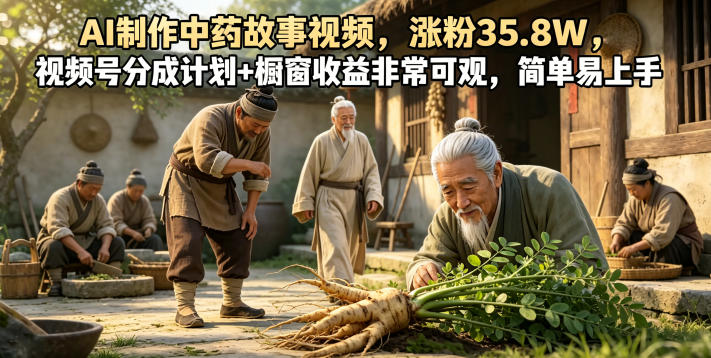 AI制作中药故事视频,涨粉35.8W,视频号分成计划+橱窗收益非常可观,简单易上手-91副业网