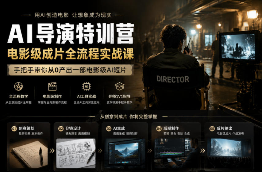AI导演特训营，电影级成片全流程实战课，手把手带你从0产出一部电影级AI短片-91副业网