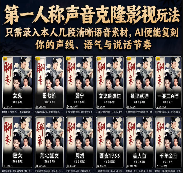 第一人称声音克隆影视玩法，只需录入本人几段清晰语音素材，AI便能复刻你的声线、语气与说话节奏-91副业网