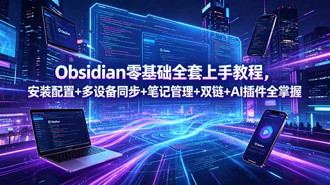 Obsidian零基础全套上手教程,安装配置+多设备同步+笔记管理+双链+AI插件全掌握-91副业网